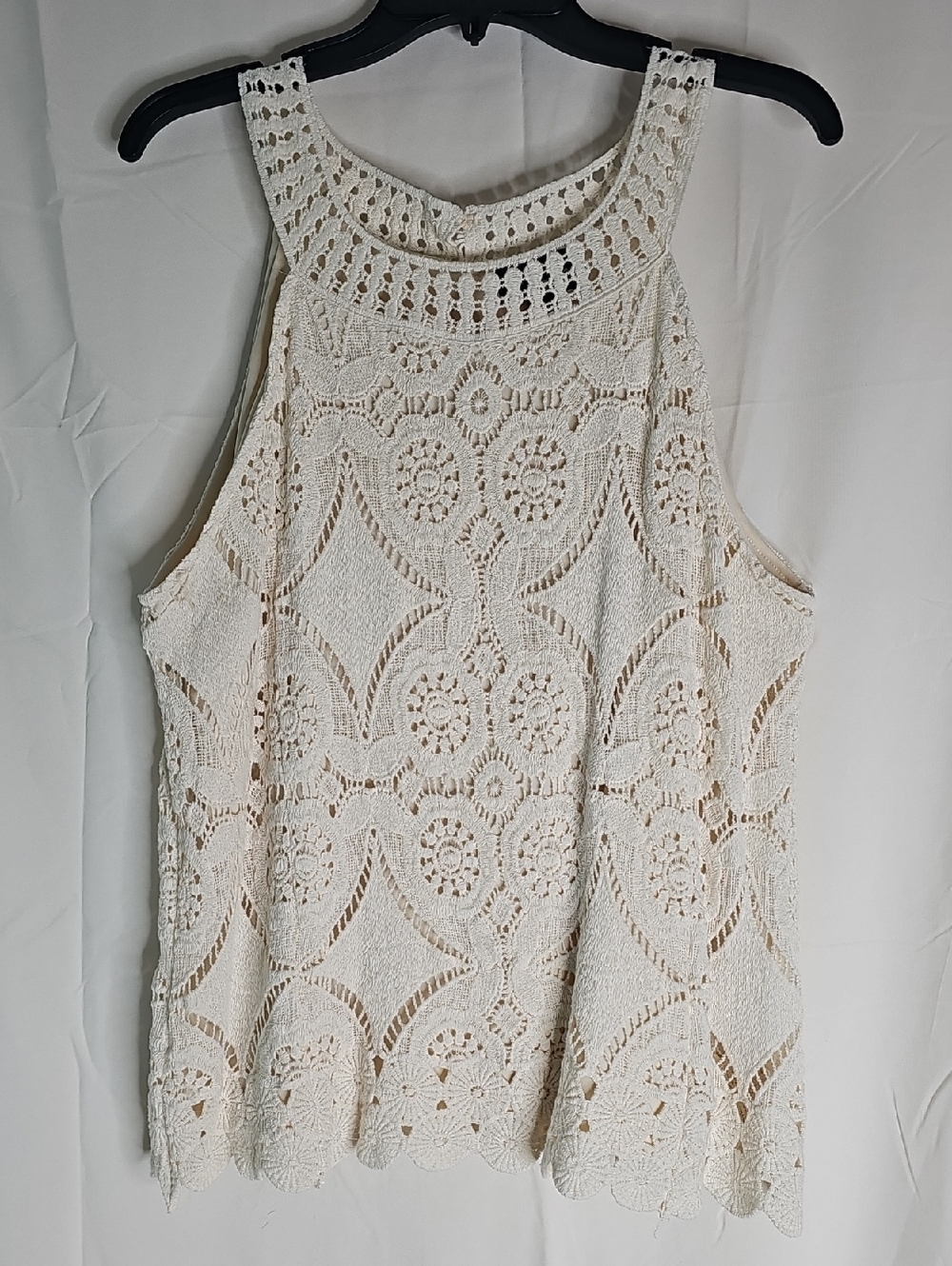 Cream Crochet Lace Halter Tank